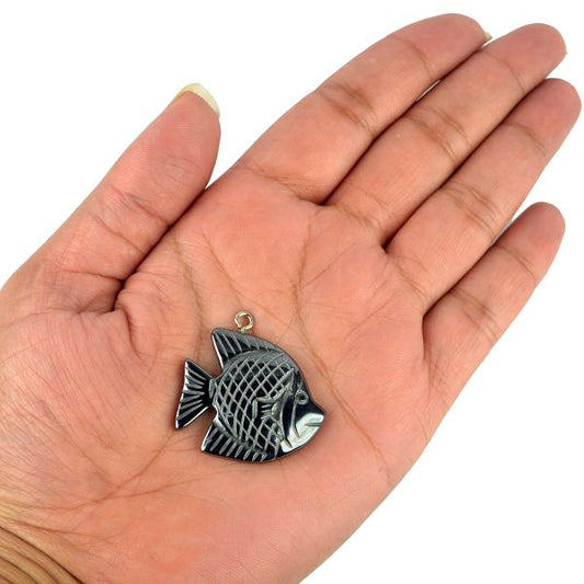 Hematite Crystal Stone Fish Pendant