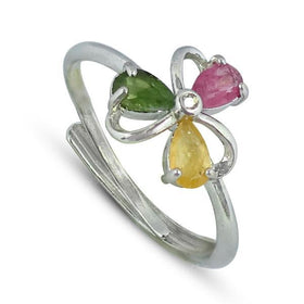AAA Adjustable Multi Tourmaline Gemstone Ring for Women Girls