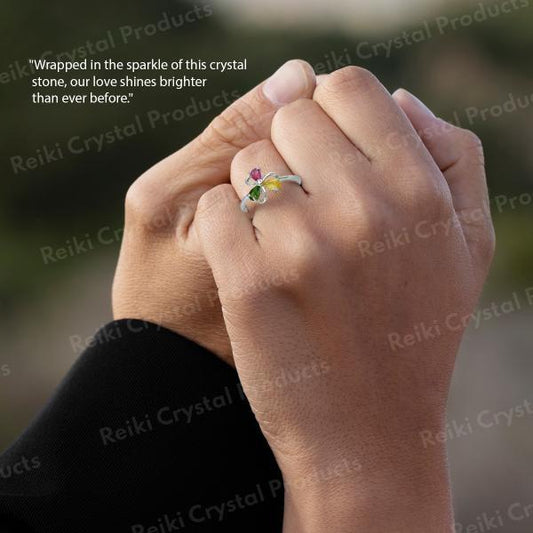 AAA Adjustable Multi Tourmaline Gemstone Ring for Women Girls