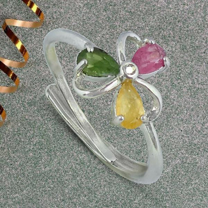 AAA Adjustable Multi Tourmaline Gemstone Ring for Women Girls