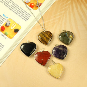 Natural Crystal Stone Heart Shape Pendant Size 30-35 mm with Metal Chain
