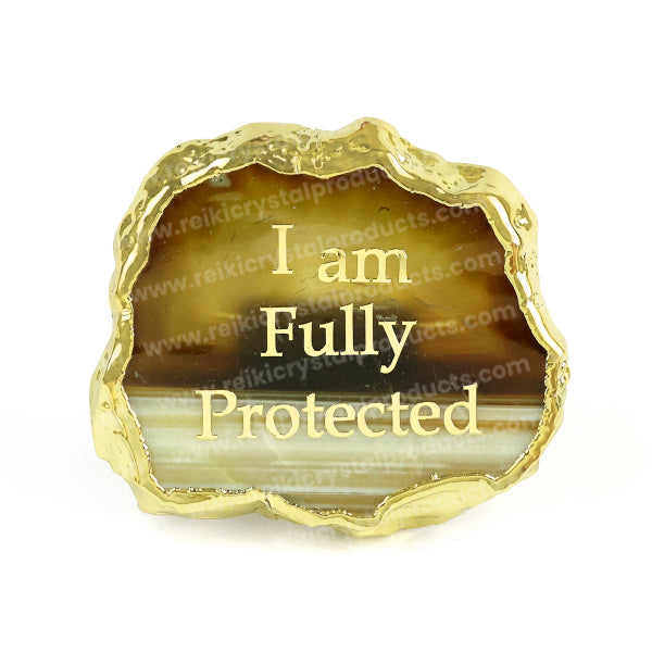 Crystal Stone Agate I am Fully Protected Sileces & Coaster for Table Decoration