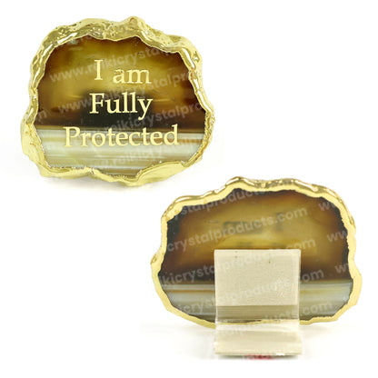 Crystal Stone Agate I am Fully Protected Sileces & Coaster for Table Decoration