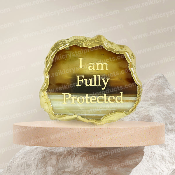 Crystal Stone Agate I am Fully Protected Sileces & Coaster for Table Decoration