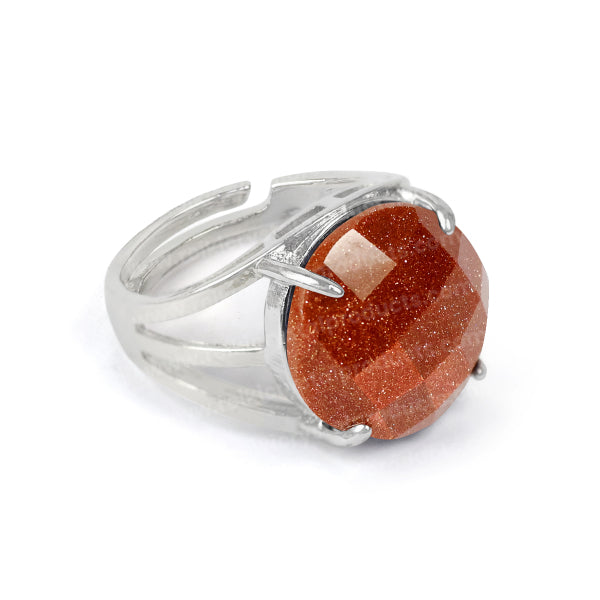Natural Crystal Gemstone Adjustable Ring Round Cutting Shape Ring