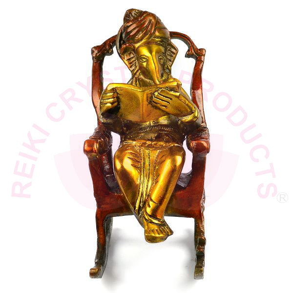 Brass Lord Ganesha Statue Sitting on a Chair