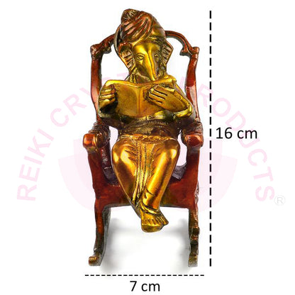 Brass Lord Ganesha Statue Sitting on a Chair