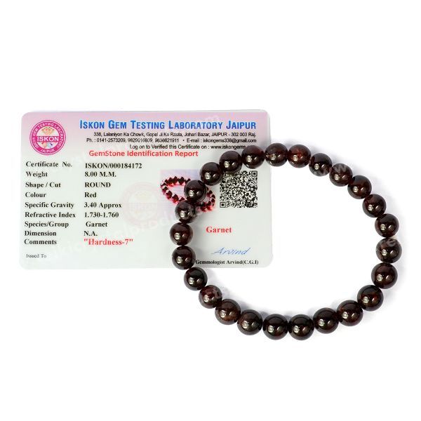 Certified Garnet 8 mm Round Bead Bracelet