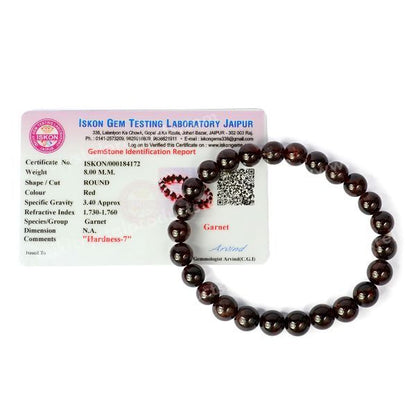 Certified Garnet 8 mm Round Bead Bracelet