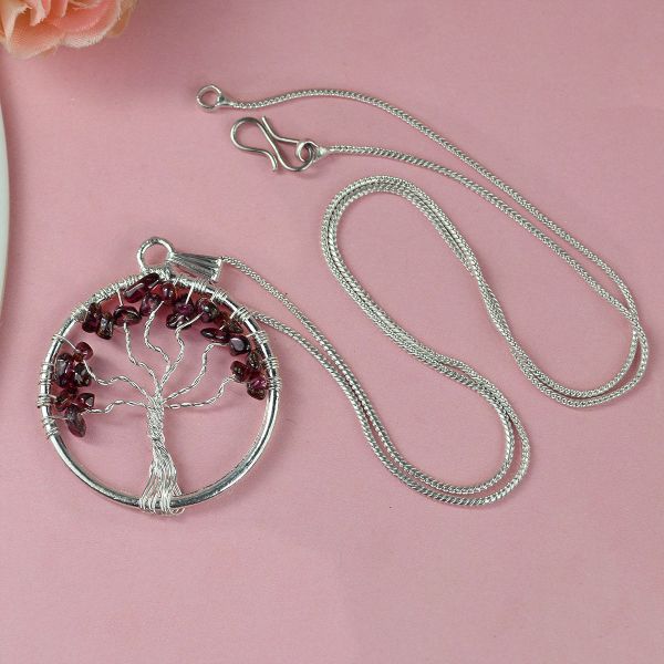 Natural Crystal Stone Tree of Life Pendant Size 35-40 mm with Metal Chain