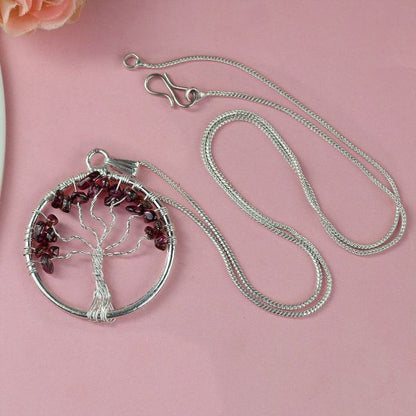 Natural Crystal Stone Tree of Life Pendant Size 35-40 mm with Metal Chain