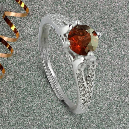 AAA Garnet Gomed Hessonite Gemstone Adjustable Ring for Women Girls