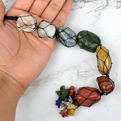 7 Chakra Tumble Stone Hanging with Crystal Chip for Car Hanging and Door Hanging 22.8 cm (9 inch)