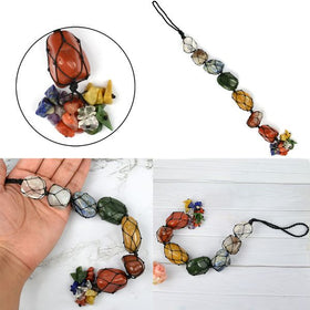 7 Chakra Tumble Stone Hanging with Crystal Chip for Car Hanging and Door Hanging 22.8 cm (9 inch)