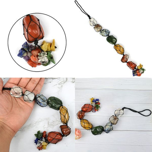 7 Chakra Tumble Stone Hanging with Crystal Chip for Car Hanging and Door Hanging 22.8 cm (9 inch)