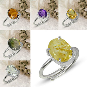 Natural Crystal Gemstone Adjustable Cutting Ring for unisex