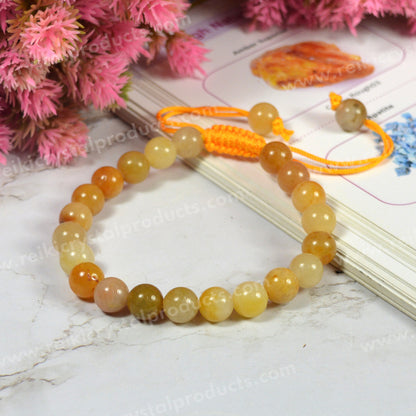 Natural Single Line Stone Macrame Nylon Cord Adjustable 8 mm Bracelet for Unisex