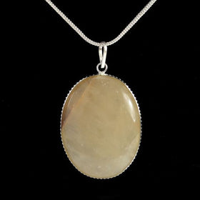 Golden Quartz Oval Pendant with Metal Chain