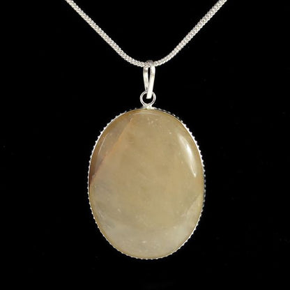Golden Quartz Oval Pendant with Metal Chain