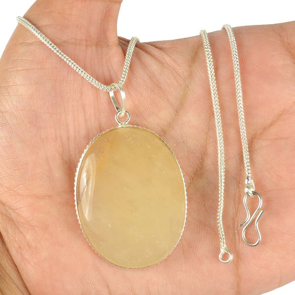 Golden Quartz Oval Shape Crystal Pendant