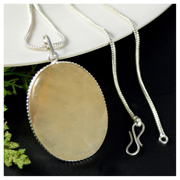 Natural Crystal Stone Oval Shape Pendant - Locket with Metal Chain
