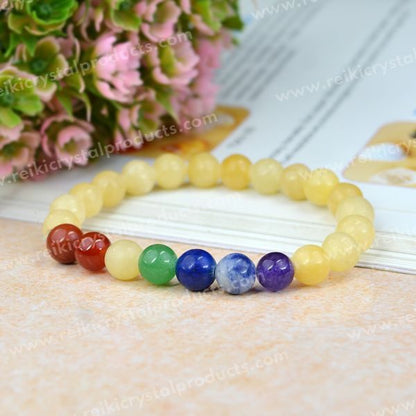 Natural Crystal Stone with 7 Chakra 8 mm Bracelet for Unisex