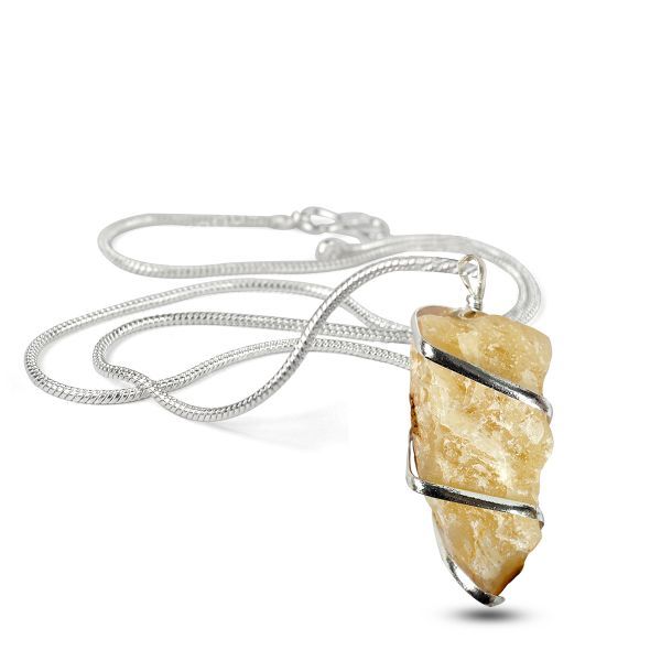 Natural Crystal Stone Wire Wrapped Pendant - Locket with Metal Chain