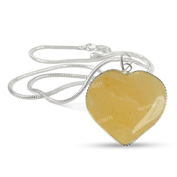 Natural Crystal Stone Heart Shape Pendant Size 30-35 mm with Metal Chain