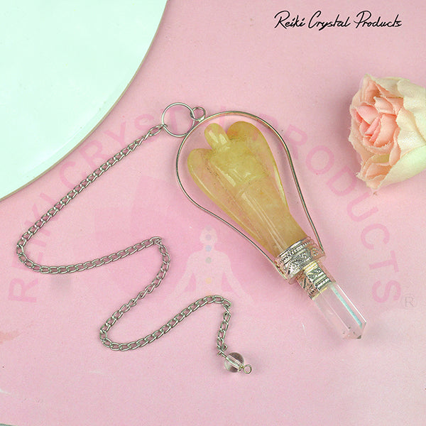 golden quartz Angel Shape Crystal Dowser Pendulum 