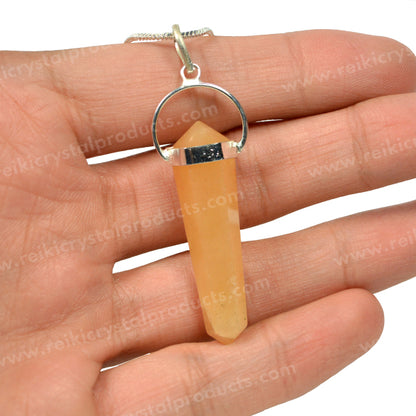 Golden Quartz Double Terminated Pencil Pendant with Metal Chain