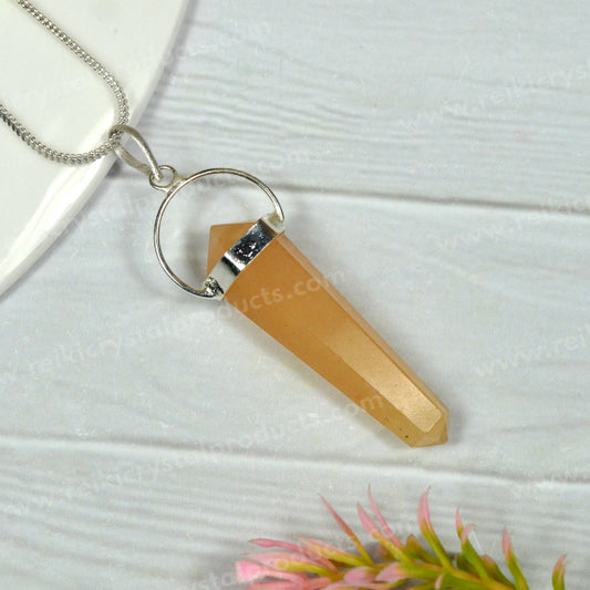 Golden Quartz Double Terminated Pencil Pendant with Metal Chain