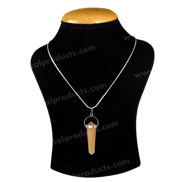 Golden Quartz Double Terminated Pencil Pendant with Metal Chain