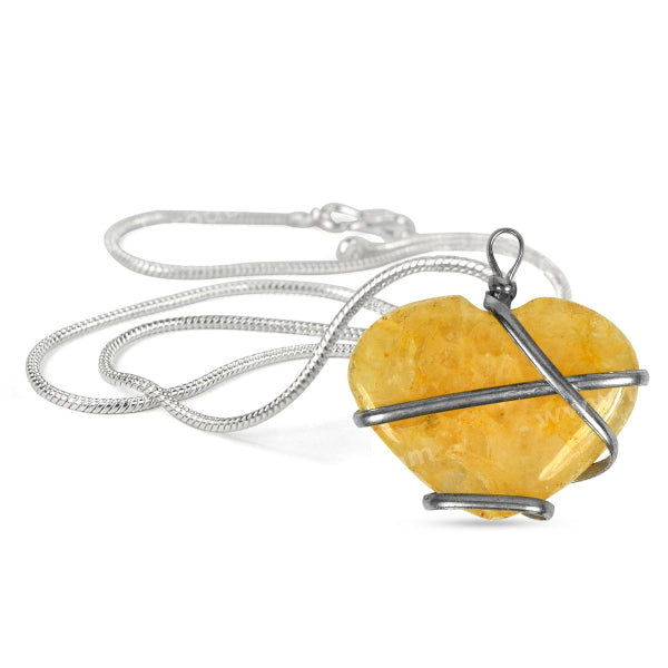 Natural Crystal Stone Wire Wrapped Heart Shape Pendant - Locket Size- 35 mm with Metal Chain