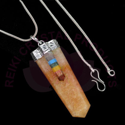 Natural Crystal Stone 7 Chakra Flat Stick Pendant Size 45-50 mm with Metal Chain