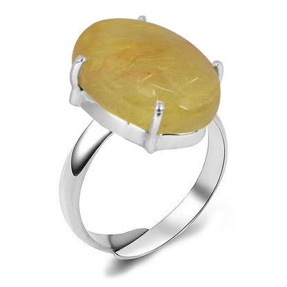 Natural Original Crystal Gemstone Adjustable Silver Ring