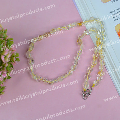 Natural Golden Rutile Quartz Necklace with Rutile Inclusions