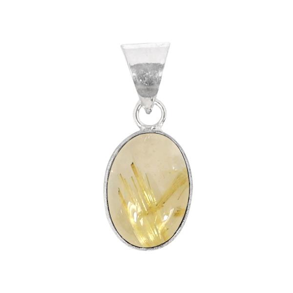 Natural Golden Rutile Oval Shape Pendant Locket with Metal Chain for Unisex