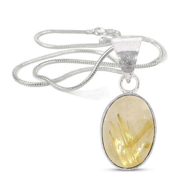 Natural Golden Rutile Oval Shape Pendant Locket with Metal Chain for Unisex