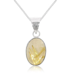 Natural Golden Rutile Oval Shape Pendant Locket with Metal Chain for Unisex