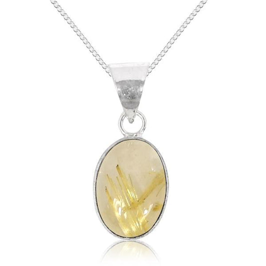 Natural Golden Rutile Oval Shape Pendant Locket with Metal Chain for Unisex
