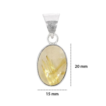 Natural Golden Rutile Oval Shape Pendant Locket with Metal Chain for Unisex