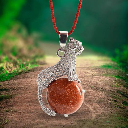 AAA Natural Crystal Stone Leopard Shape Pendant - Locket with Metal Chain