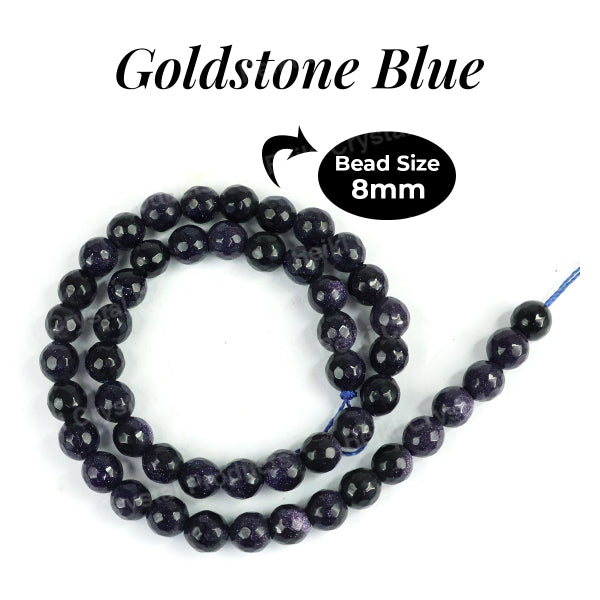 Goldstone 8 mm Faceted Loose Beads 45-50 pcs for Making Bracelet Mala Necklaces