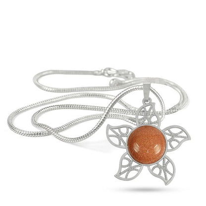 Natural Crystal Stone Flower Shape Pendant - Locket with Metal Chain