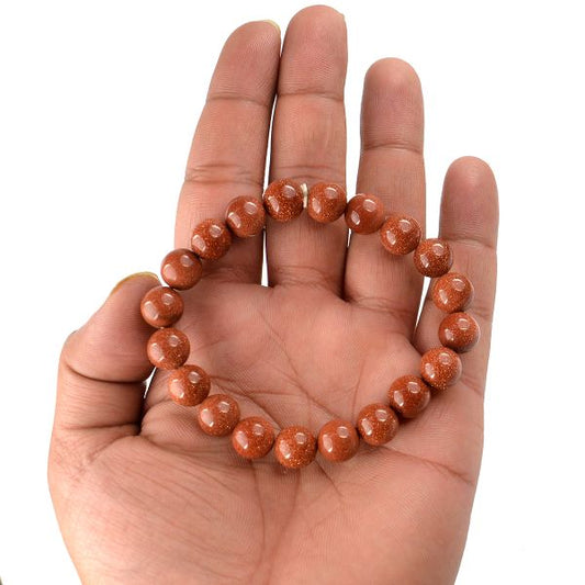 Goldstone Brown 10 mm Round Bead Bracelet