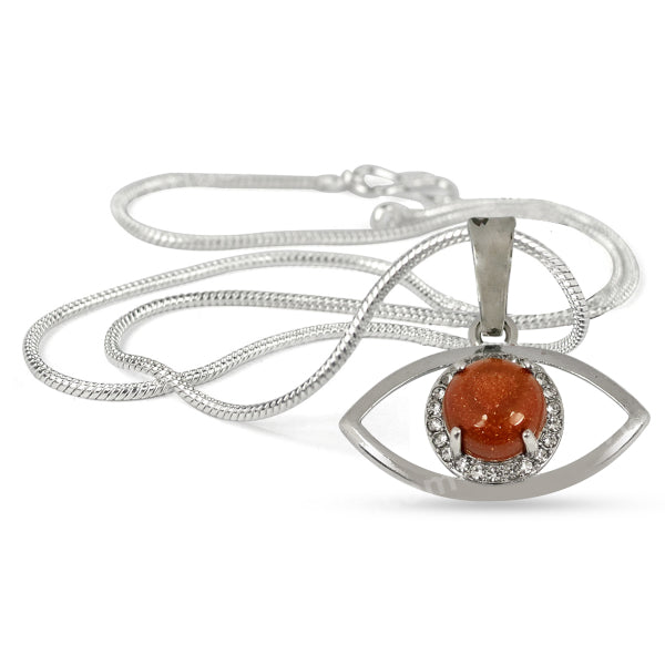 Natural Crystal Stone Eye Shape Pendant - Locket with Metal Chain