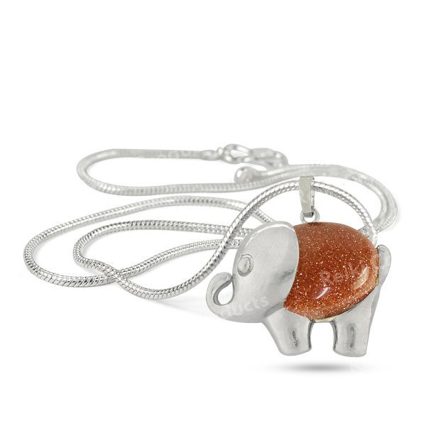 Natural Crystal Stone Elephant Shape Pendant - Locket with Metal Chain
