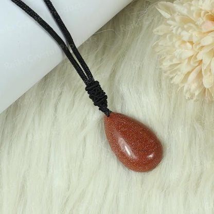 Natural Crytal Stone Drop Shape Pendant with Thrad for Unisex