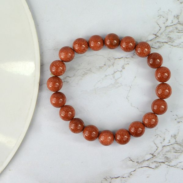 Goldstone Brown 10 mm Round Bead Bracelet