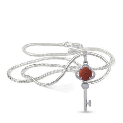 Natural Crystal Stone Key Shape Pendant - Locket with Metal Chain
